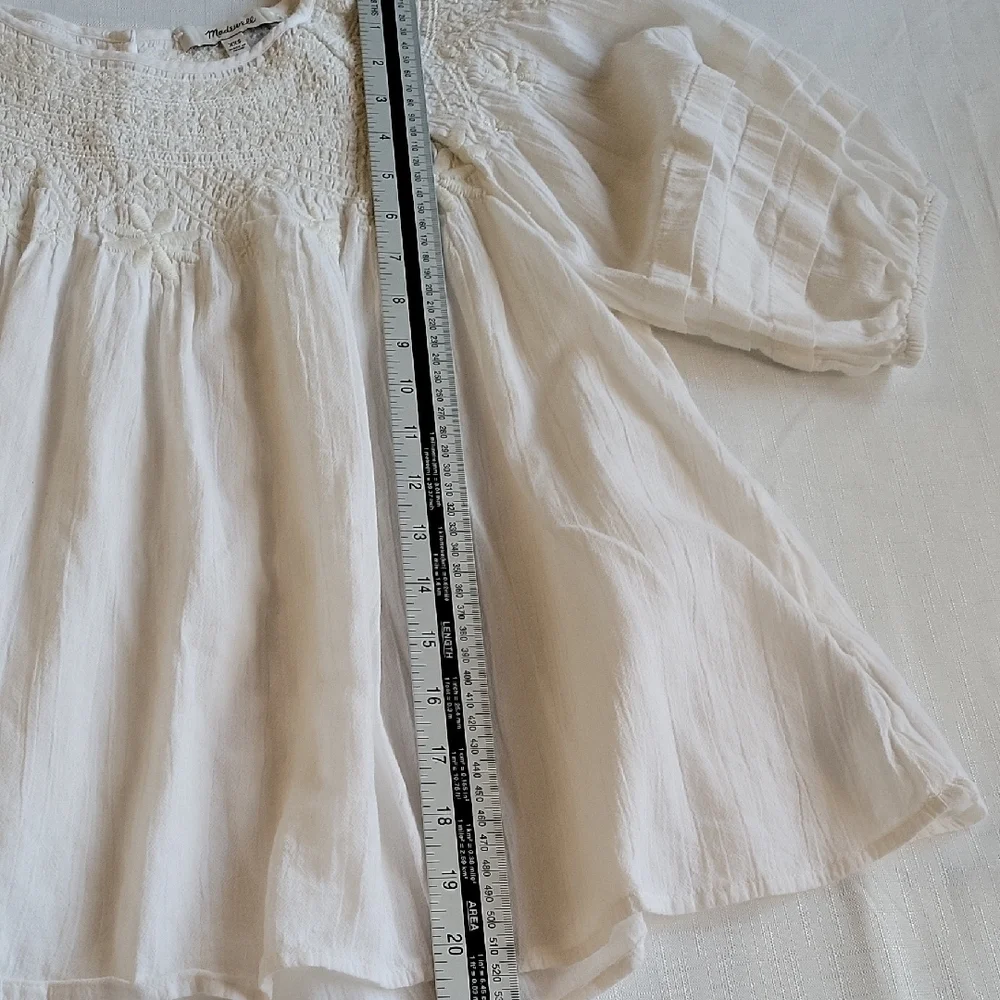 Madewell White Blouse with Puff Sleeves Women's Size XXS - Picture 7 of 10